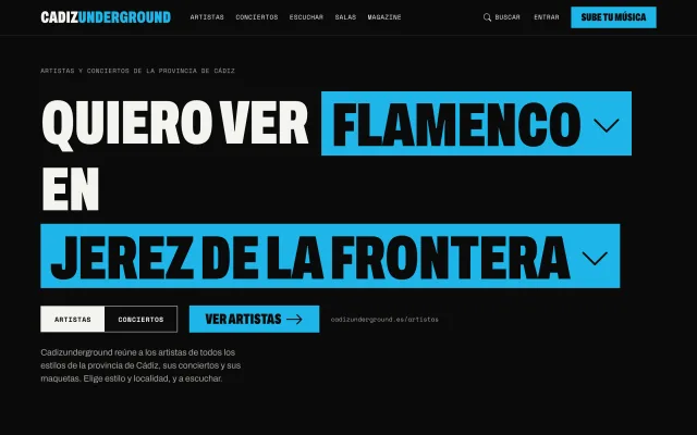 Captura del buscador de Cadizunderground en el ordenador: «Quiero ver flamenco en Jerez de la Frontera»