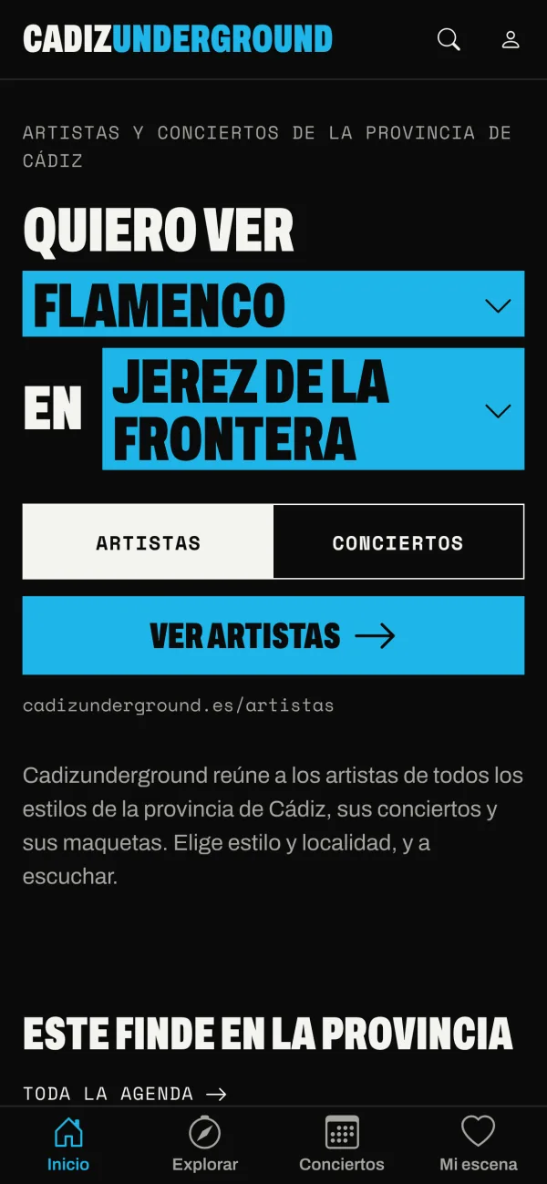 Captura del buscador de Cadizunderground en el móvil: «Quiero ver flamenco en Jerez de la Frontera»