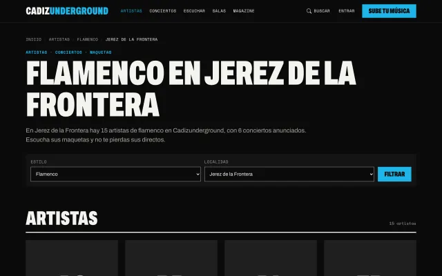 Captura de la página de flamenco en Jerez de la Frontera de Cadizunderground en el ordenador
