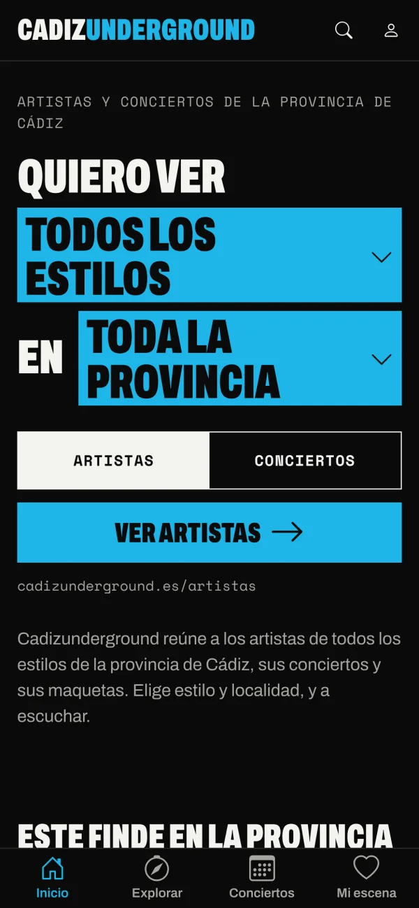 Captura de la portada de Cadizunderground en el móvil