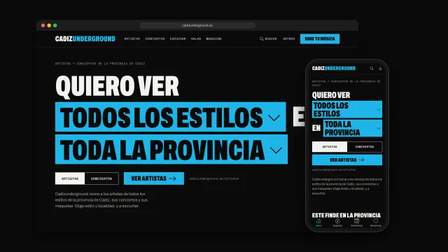 La portada de Cadizunderground, «Quiero ver todos los estilos en toda la provincia», en un portátil y un móvil